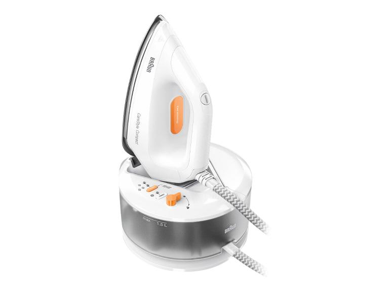Braun CareStyle Compact Bügelsystem in Weiß und Grau.