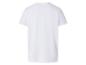 Weißes Kurzarm-T-Shirt mit Rundhalsausschnitt, Rückansicht.