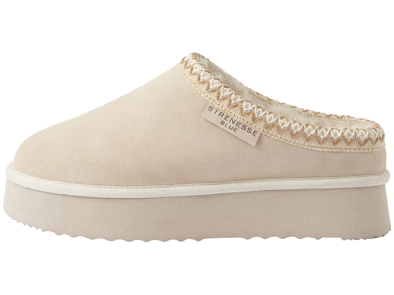 Beige Plateau-Hausschuhe mit Zierborte und dicker Sohle