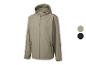 Herren Softshelljacke mit Kapuze in Beige, mit schwarzen und beigen Farboptionen.