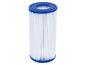 Ein weißer Poolfilter mit blauem Rand.