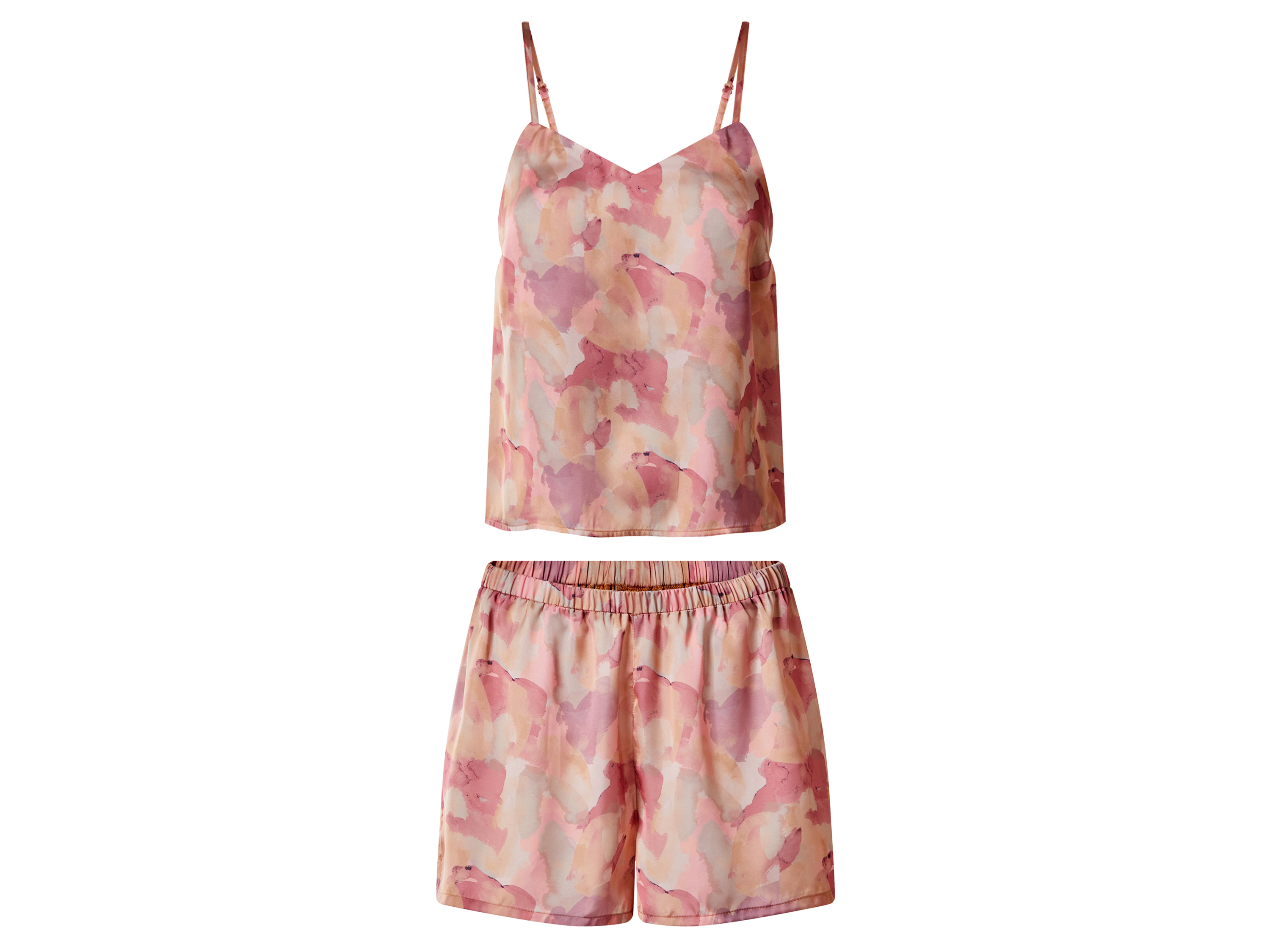 ESMARA® Damen Satin-Pyjama (Gemustert, L(44/46)) - Farbe: mehrfarbig