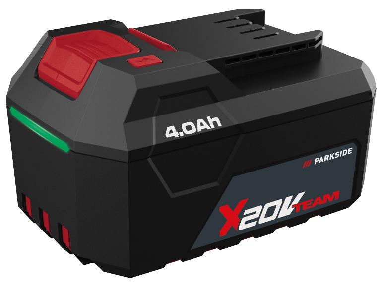 Schwarzer und roter 4.0Ah Elektrowerkzeugakku mit grüner Ladeanzeige.