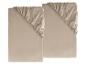 Zwei gefaltete beige Spannbettlaken mit Gummizug