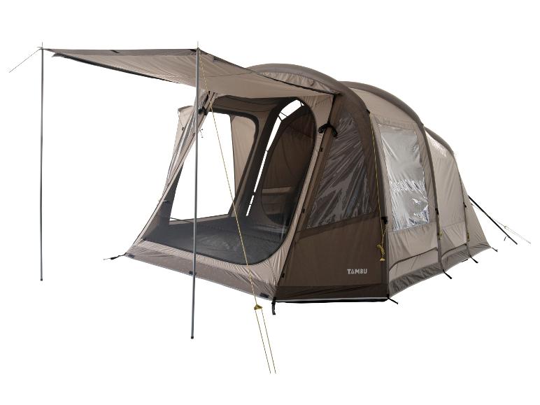 TAMBU Campingzelt in Braun und Beige mit Vordach und Fenstern