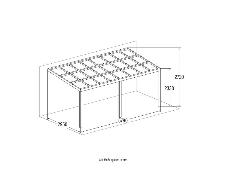 Pergola-Maßzeichnung mit Abmessungen von 2950 mm, 5790 mm, 2330 mm und 2720 mm.