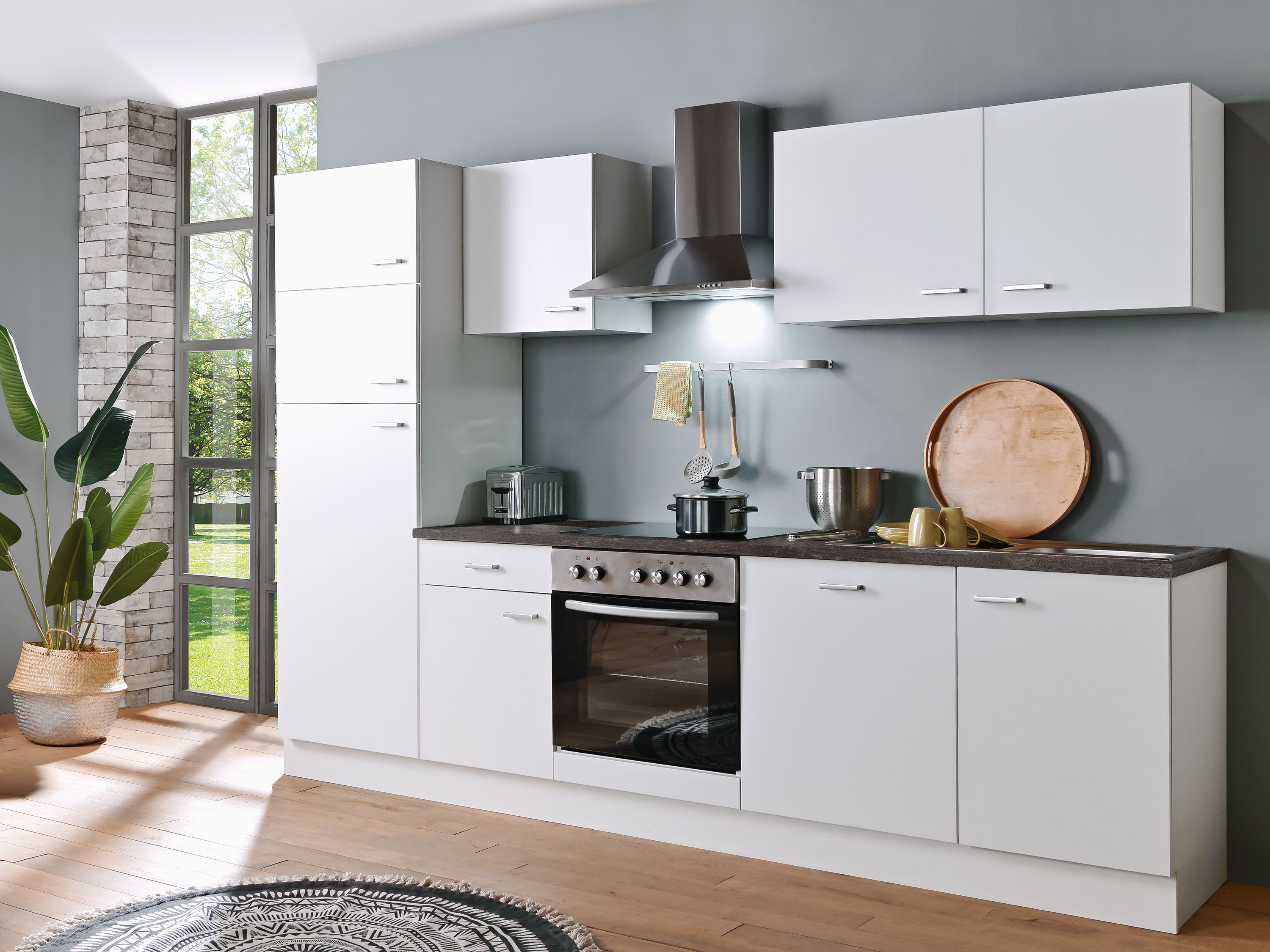 Menke Küchenblock Classic 1 (mit Geschirrspüler, 280 cm, White, Marmoroptik, Frei Bordstein) | 04039354141820