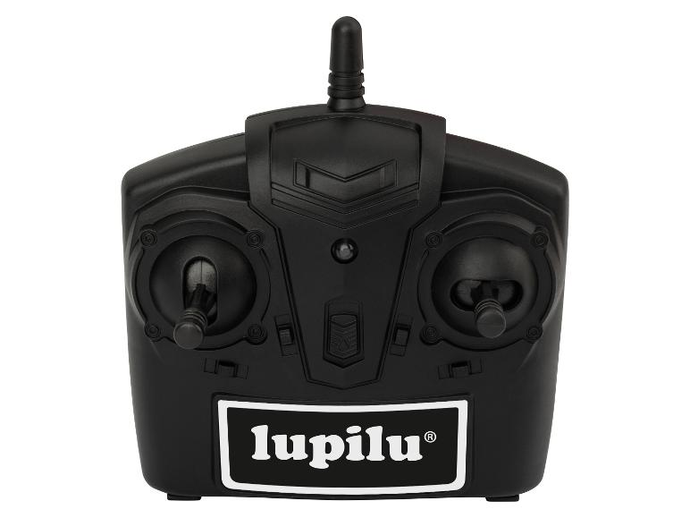 Eine schwarze Lupilu-Fernbedienung mit zwei Joysticks und einer Antenne.