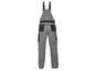 Graue Arbeitshose mit Hosenträgern und Taschen.