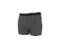 Dunkelgraue Herren-Boxershorts mit schwarz-weiß gestreiftem Bund.