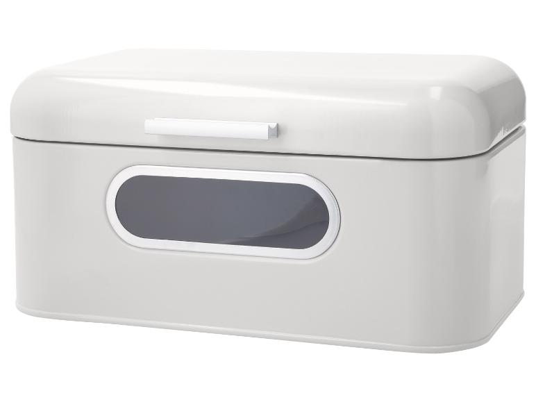 Hellgrauer Brotkasten mit Rollverschluss und transparentem Fenster