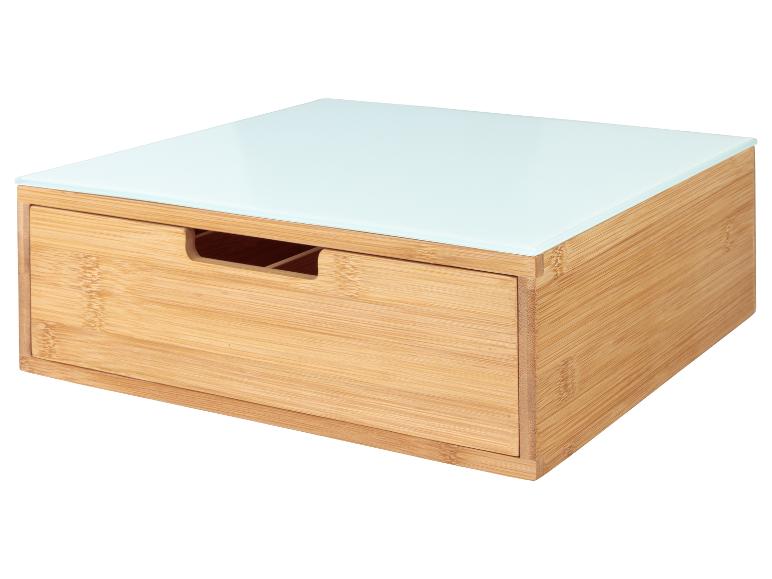 Eine Aufbewahrungsbox aus Holz mit Glasdeckel und einer Schublade.