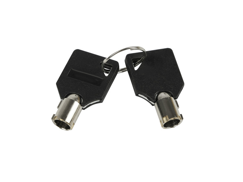 Zwei schwarze Schlüssel mit Ring, für einen Tresor oder Schrank.