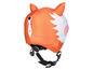 Ein orangefarbener Skihelm mit einem süßen Fuchsdesign.