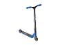 Blauer und schwarzer Stunt-Scooter mit T-Lenker und PU-Rädern.