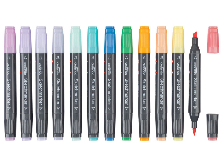 Eine Reihe von Crelando Sketchmarker Stiften in verschiedenen Farben.