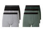 Sechs Boxershorts, davon zwei grau, zwei gestreift und zwei mit Muster.