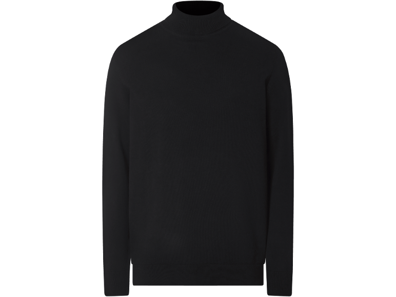 Schwarzer Herren-Rollkragenpullover mit langen Ärmeln.