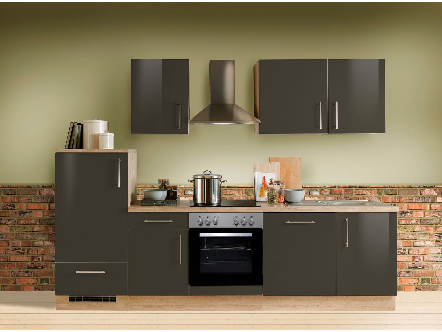 Menke Küchenblock Premium 270/280/300/310cm (mit Geschirrspüler, 280 cm / Lava, frei Verwendungsstelle) | 4039354092986VERW