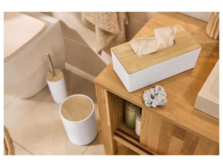 LIVARNO home Badezimmer-Accessoires aus Bambus inklusive Kosmetiktücherbox, WC-Bürste und Eimer.