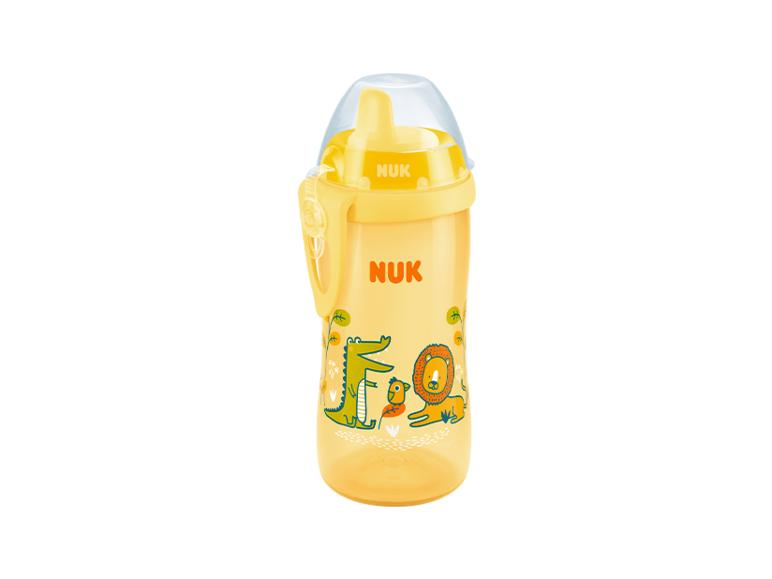 Gelbe Babyflasche mit Dschungeltierzeichnungen