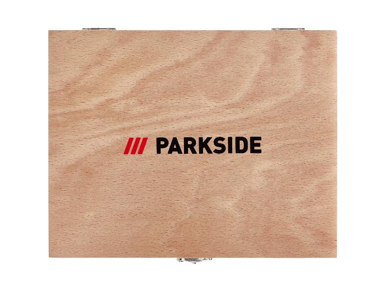 Holzbox mit Parkside-Logo.