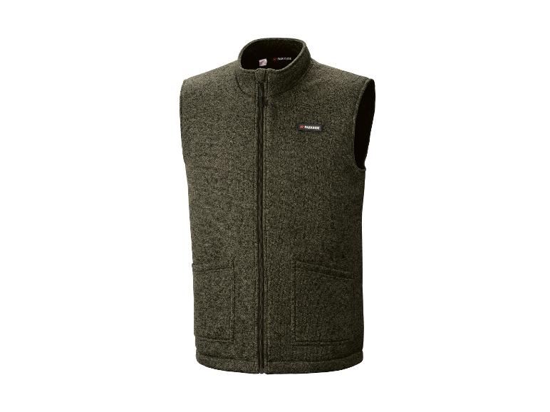 Herren-Fleeceweste in Khaki mit Reißverschluss und Taschen.