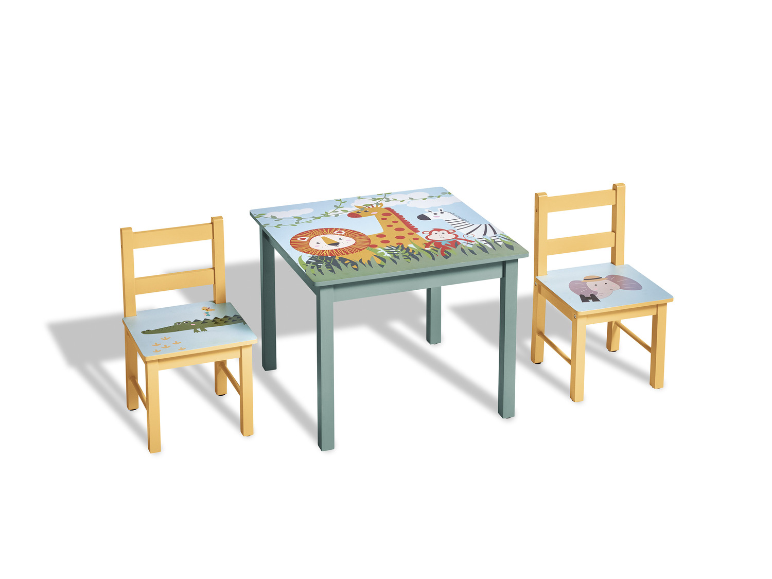 LIVARNO home Kindertisch mit 2 Stühlen, mit Safari-Mot…
