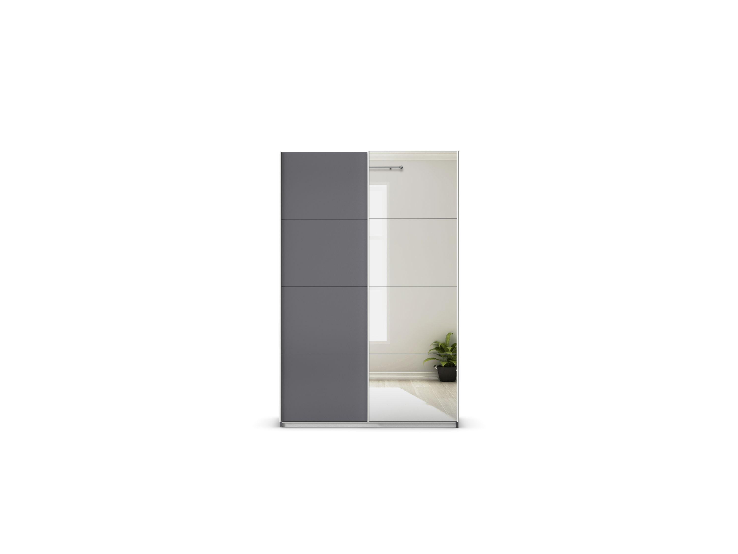 RAUCH ORANGE Quadra Schwebetürenschrank mit Spiegelelementen (Basic-Zubehör, Korpus: Graumetallic, 136 x 210 cm) – Bild 3 von 4