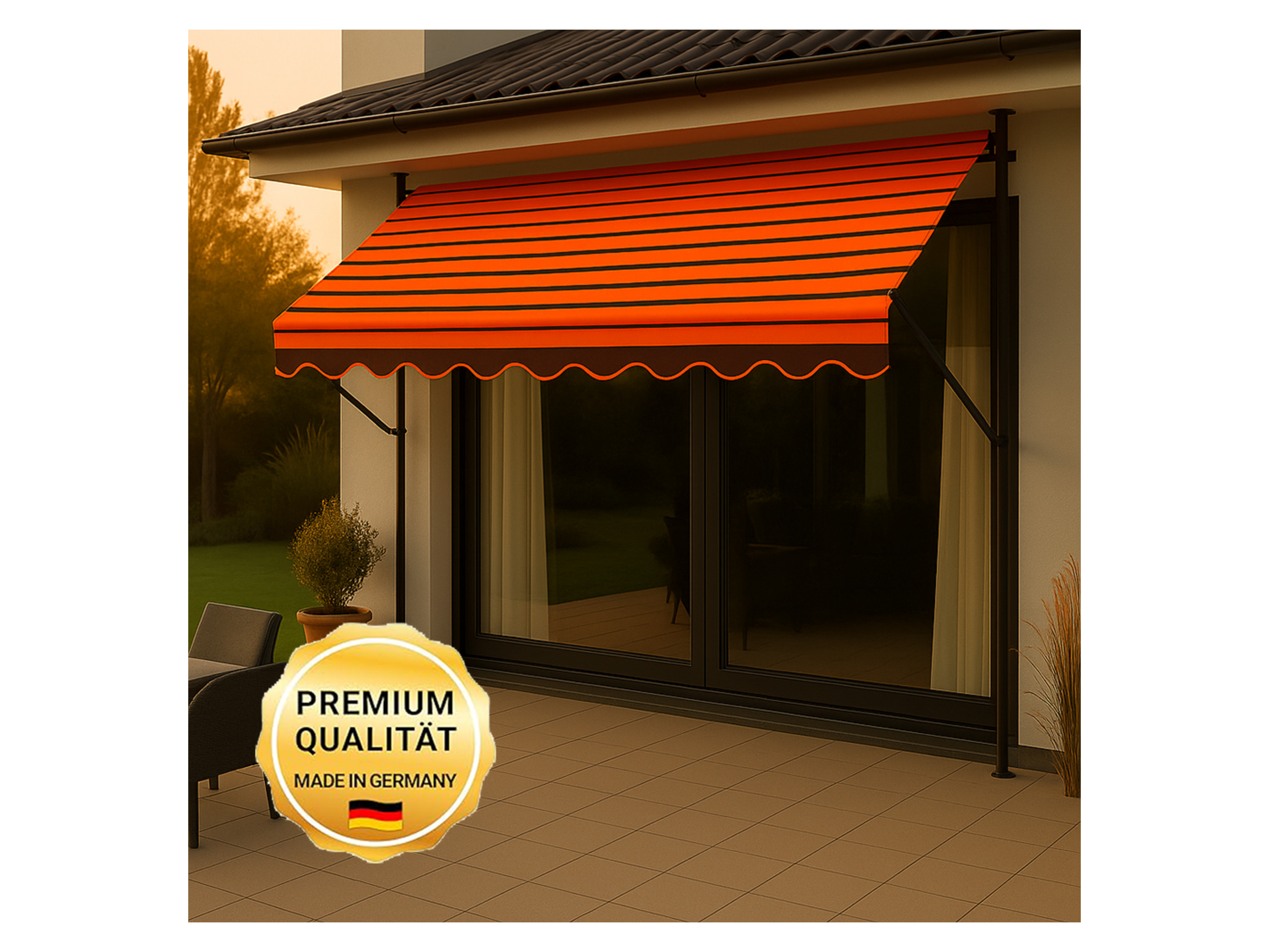 ANGERER Klemmmarkise (braun orange gestreift, 200 cm breit) – Bild 2 von 4