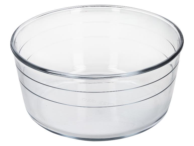 Glasteller aus transparentem Glas, mit der Aufschrift „ERNESTO“.