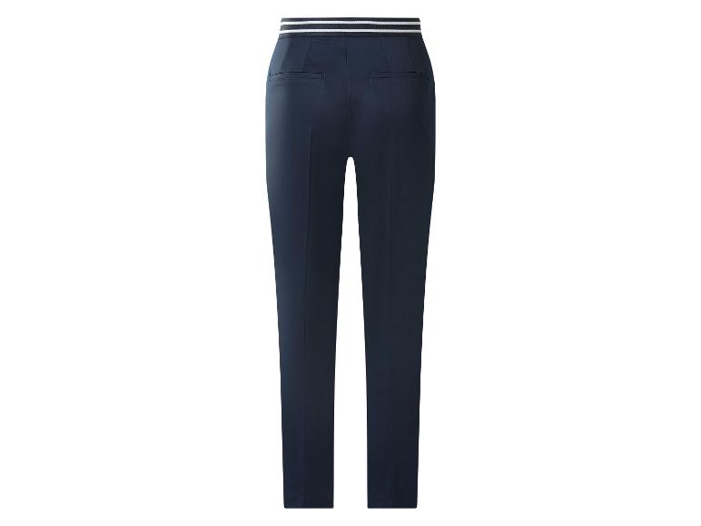 Dunkelblaue Damenhose mit gestreiftem Gummibund, Rückansicht.