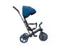 Blau-schwarzes Kinderdreirad mit Schiebestange und Sonnendach