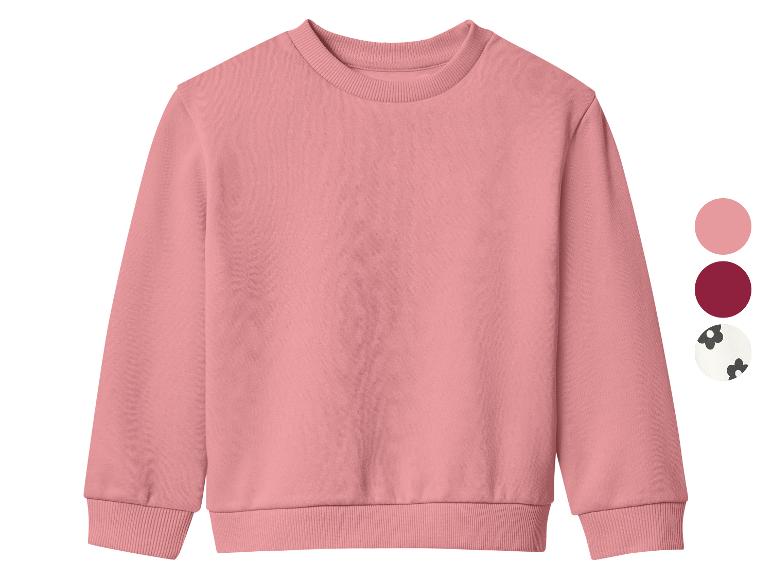 Ein rosa Rundhals-Sweatshirt mit Farboptionen auf der rechten Seite.