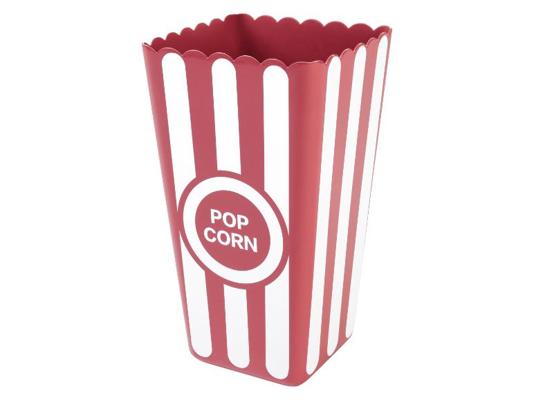 Ein rot-weiß gestreiftes Popcorn-Becher.