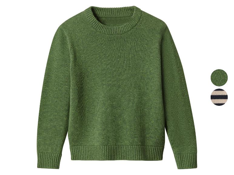 Grüner Strickpullover mit Rundhalsausschnitt und Farb-/Musteroptionen.