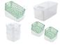 Plastik-Aufbewahrungskörbe mit Deckel, grün und weiß