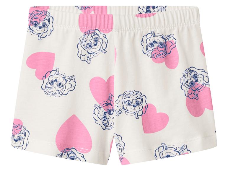 Weiße Shorts mit rosa Herzen und Cartoon-Hundegesichtern