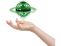 Grüner fliegender Spinner-Ball, der über einer offenen Hand schwebt.