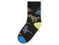 Schwarze Socken mit Dinosauriern und dem Jurassic Park Logo.