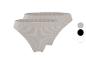 Zweierpack gerippte Baumwollslips für Damen in Beige, mit schwarzen und weißen Farboptionen.