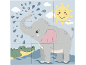 Holzpuzzle mit Elefant, Krokodil und lächelnder Sonne.