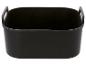 Schwarzer, rechteckiger Aufbewahrungskorb mit Griffen.