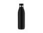 Schwarze isolierte Wasserflasche mit einem silbernen Band um den Hals