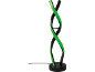 Spiralförmige LED-Tischleuchte mit grünem Licht und schwarzem Standfuß.