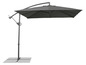 Ein grauer Cantilever-Sonnenschirm mit quadratischem Fuß.