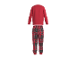 Roter Pyjama mit Langarmshirt und karierter Hose.