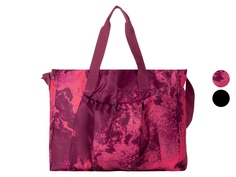 Eine rosafarbene Sporttasche mit mehreren Fächern.