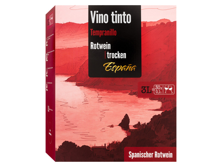Vino Tempranillo trocken, Tinto Spanien 3,0-l-Bag-in-Box Rotwein