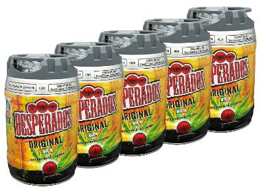 5 x 5-l-Bierfass Desperados mit Zapfhahn, Pfandfrei